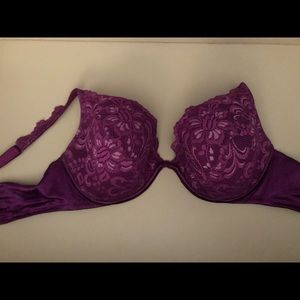 Purple lace plunge bra